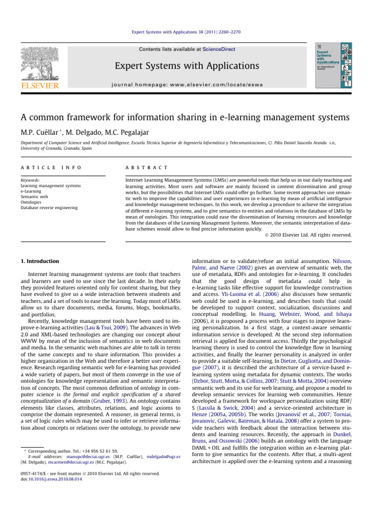 A Common Framework For Information Sharing in E-Learning Management ...