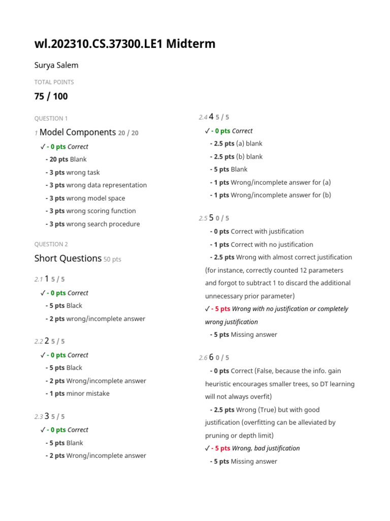 cs373 - Midterm Fall 2022 | PDF | Error | Bias
