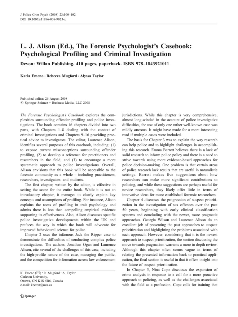 Forensic Psychologist’s Casebook Overview | PDF | Offender Profiling ...