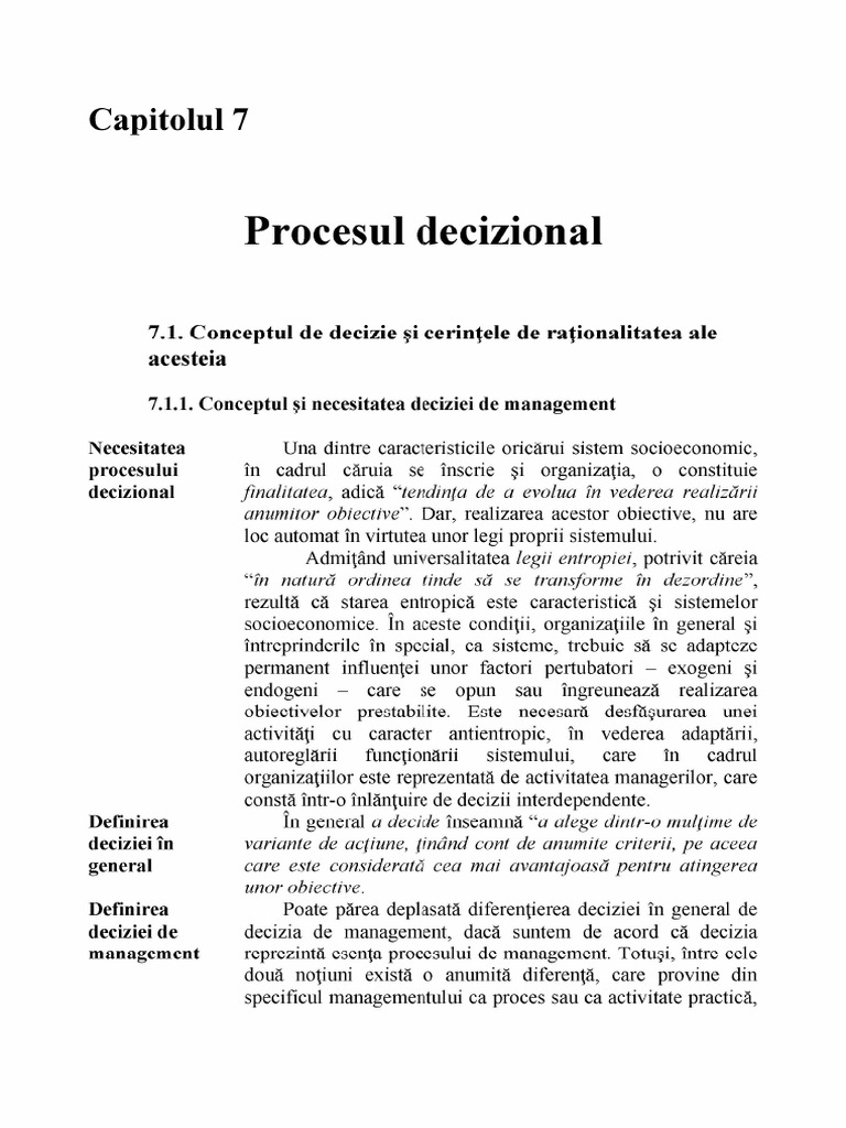 Cap. 7. Procesul Decizional. | PDF