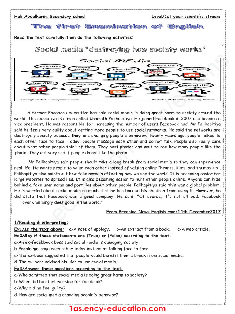 Dzexams 1as Anglais 958314 PDF