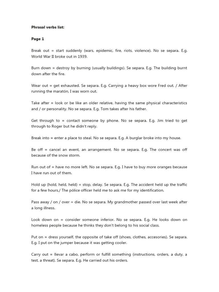 Phrasal Verbs List Pdf