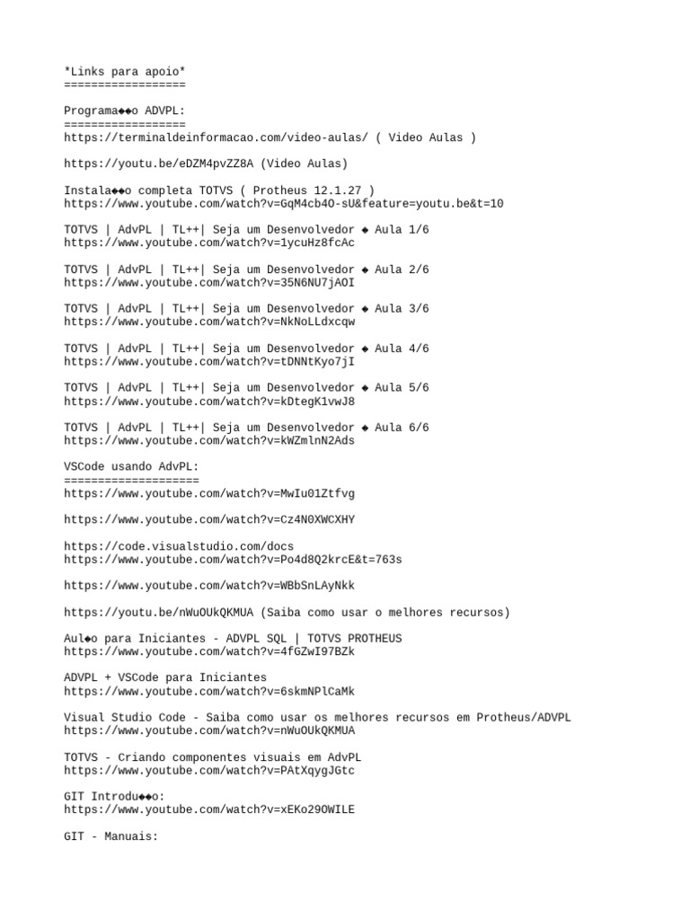 Links para apoio pt 2 introdu o ao advpl pdf