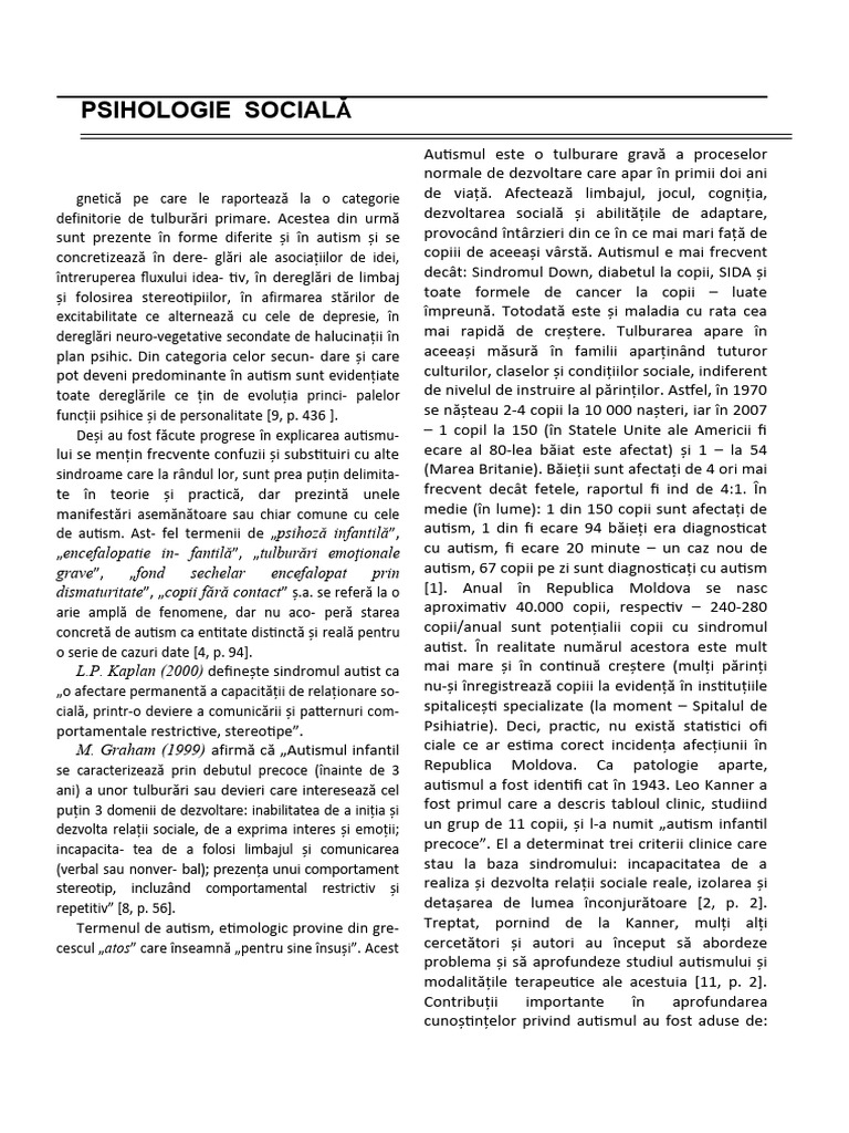 56 - 65 - Caracteristicile Social-Psihologice Ale Copiilor Cu Autism | PDF