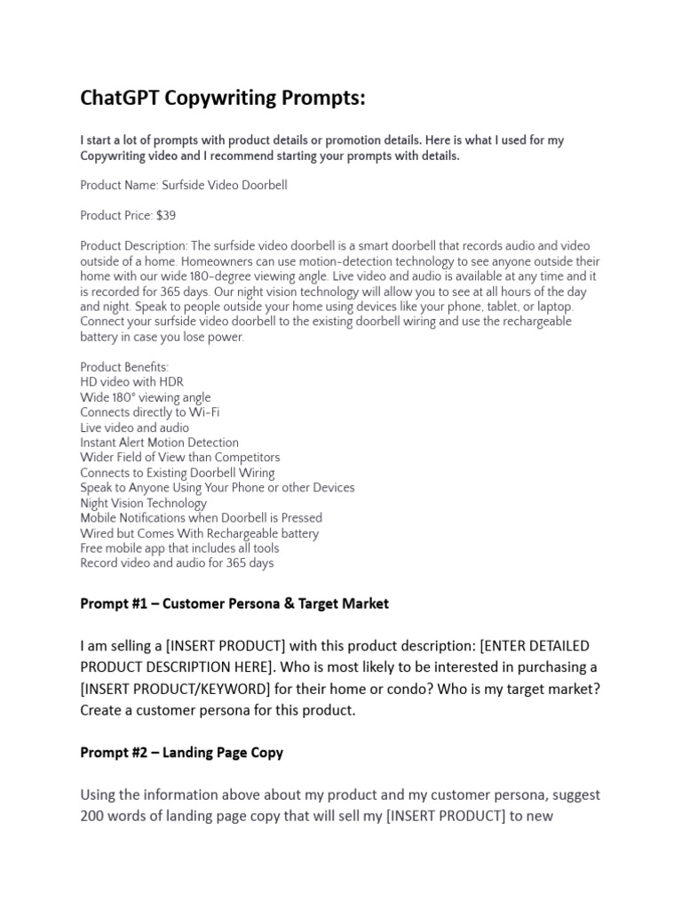 ChatGPT Copywriting Prompts | PDF