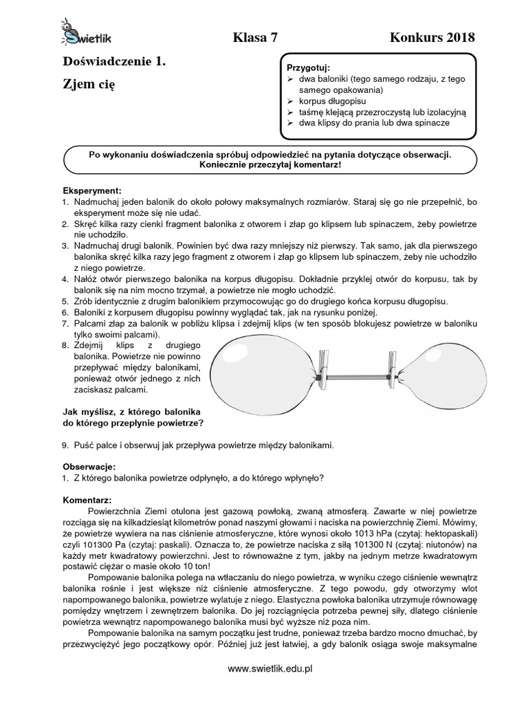 2018 Doswiadczenia Klasa 7 | PDF