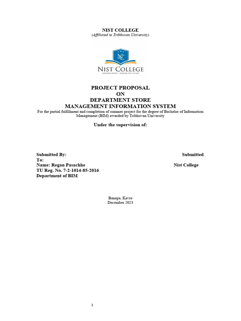 Project Proposal ON Department Store Management Information System