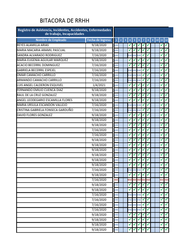 19.8 Bitacora de Registro de Recursos Humanos | PDF