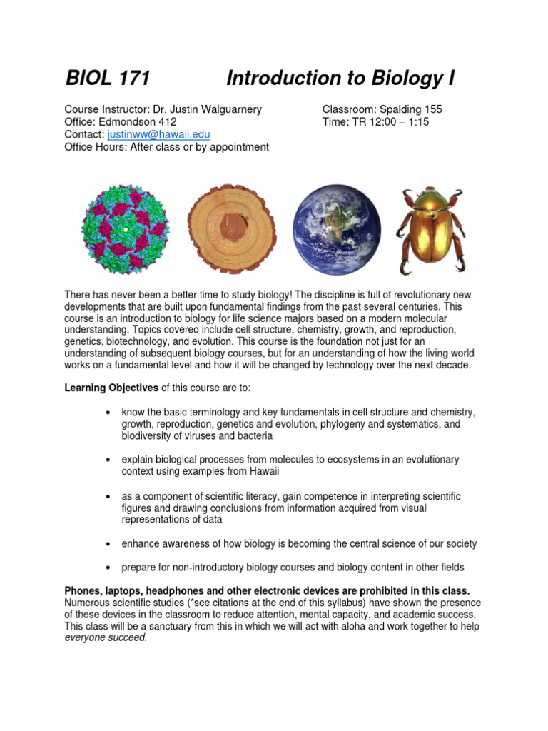 BIOL 171 Spring 2024 Syllabus | PDF