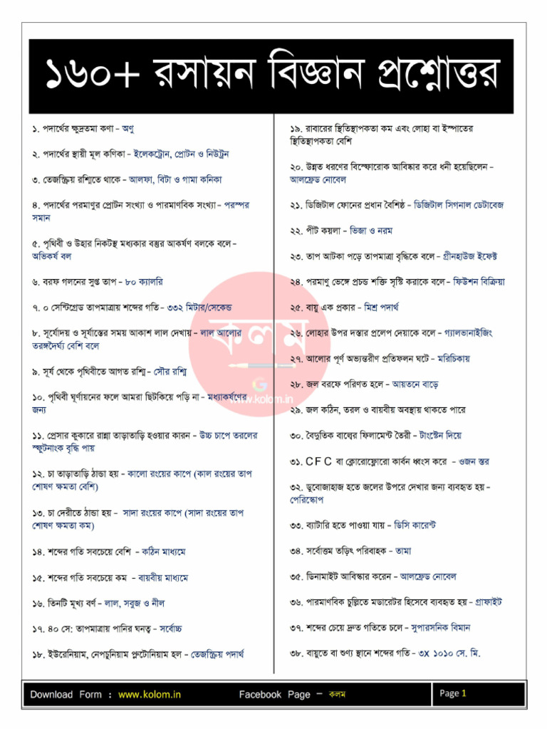 160+ Chemistry Questions and Answers | PDF