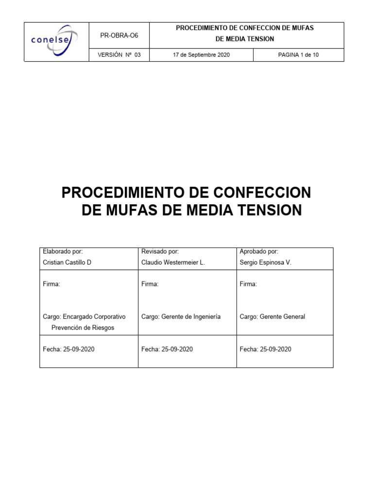 Procedimiento para Mufas de Media Tensión | PDF | Seguridad y salud ...