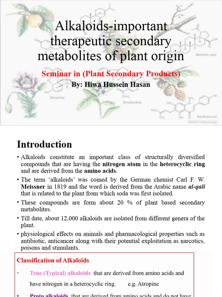 Alkaloids-Important Therapeutic Secondary Metabolites of Plant Origin | PDF