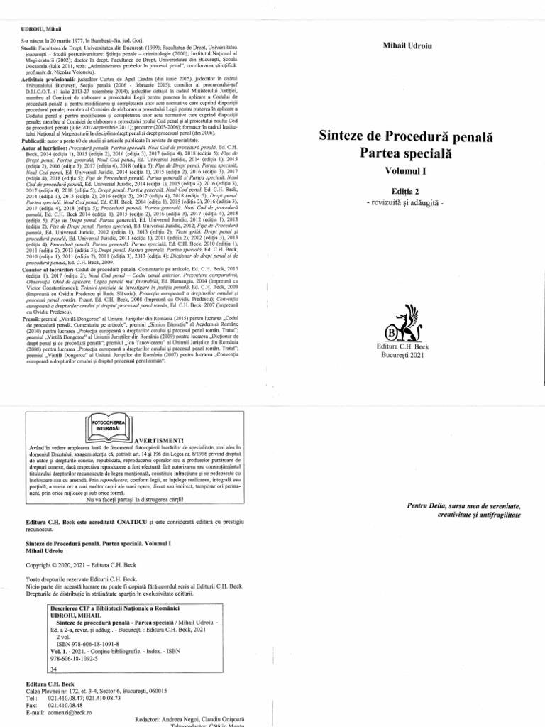 Sinteze de Procedura Penala Partea Speciala Ed. 2 Vol 1 Udroiu 2021 | PDF