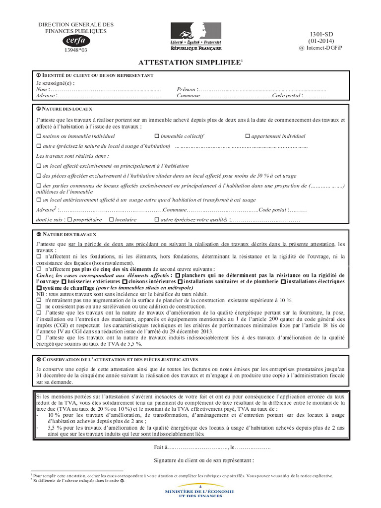 Attestation De Tva Reduite