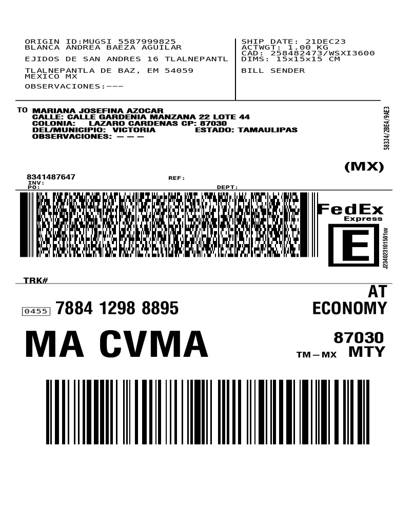 Envio FedEx 6Q3UBLNM 21 12 2023 | PDF