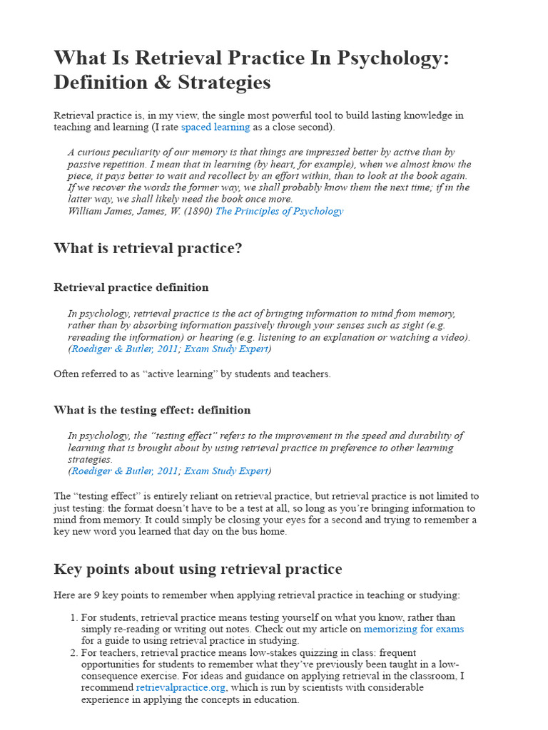 What Is Retrieval Practice in Psychology - Definition & Strategies ...