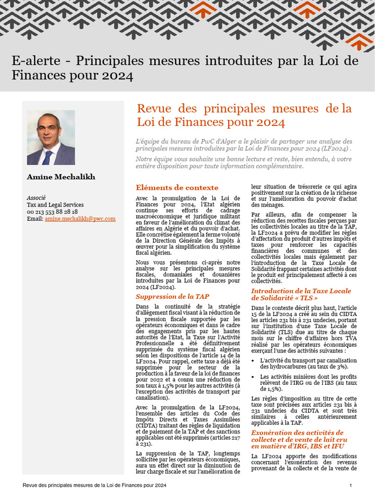 PWC Les Principales Mesures de La Loi de Finances 2024 | PDF