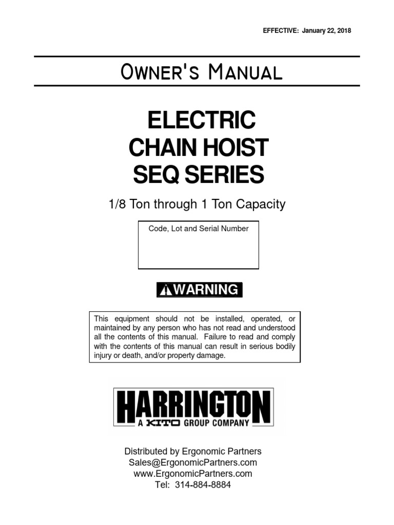 Harrington Seq Electric Hoist Manual PDF