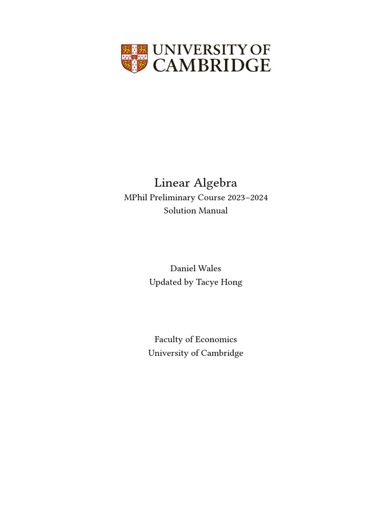 Linear Algebra Exercise Solutions Pdf