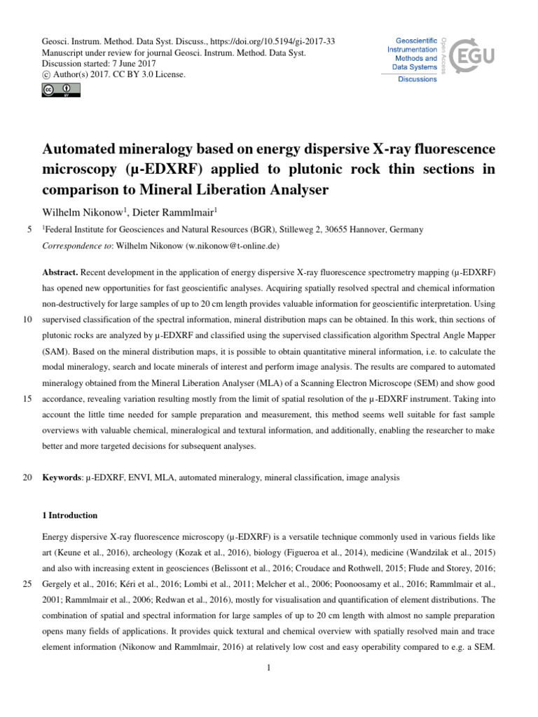 Automated mineralogy based on energy dispersive Xray fluorescence PDF