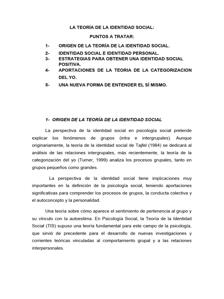 La Teoría de La Identidad Social | Descargar gratis PDF | Psicología ...