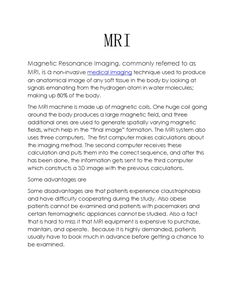 Magnetic Resonance Imaging, Commonly Referred To As MRI, Is A | PDF ...