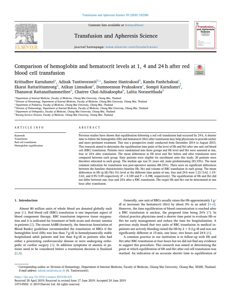 20 Comparison of Hemoglobin and Hematocrit Levels | PDF | Blood ...