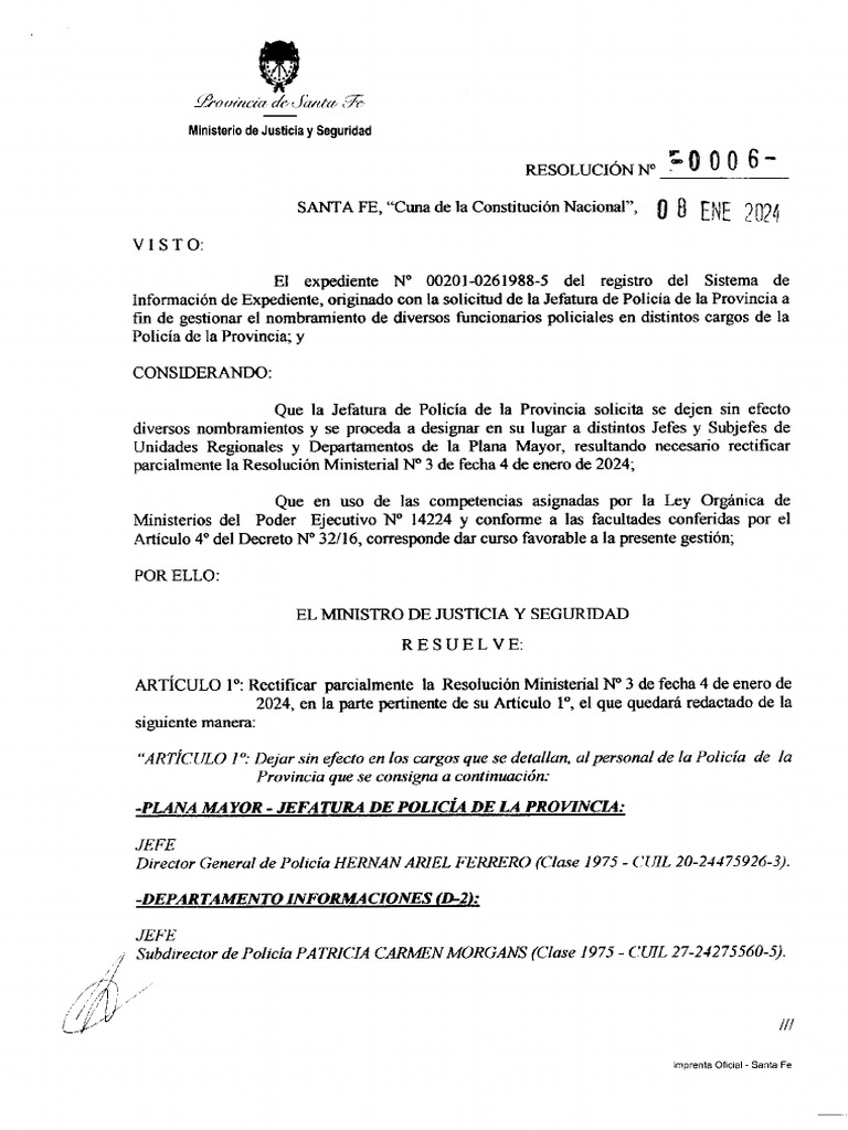 Rectificación de Nombramientos Policiales | PDF