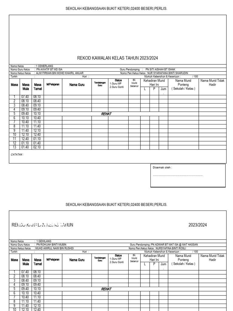 Buku Rekod Kawalan Kelas 2023 Jan Feb | PDF