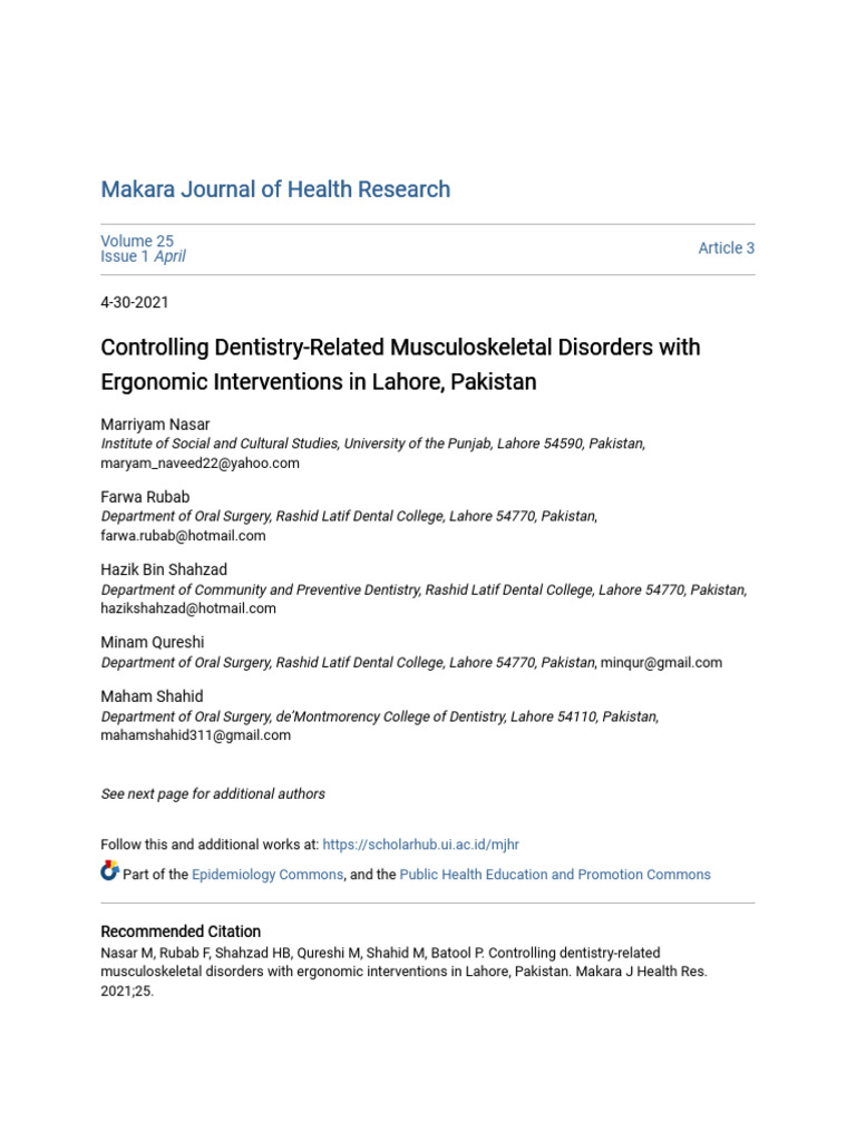 Ergonomics in Dentistry PDF