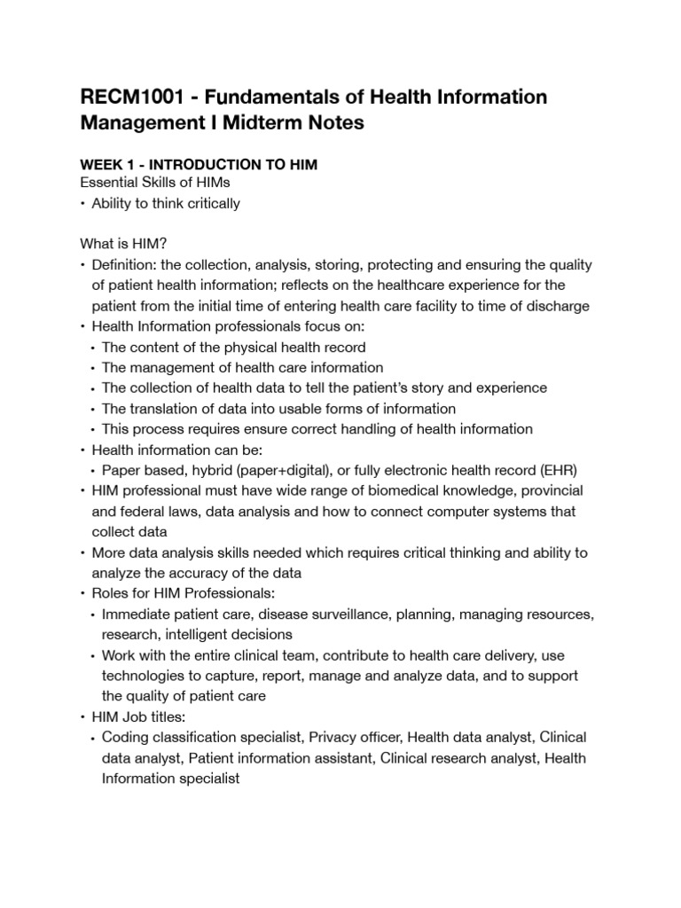 HIM Fundamentals Midterm Overview | PDF | Health Care | Hospital