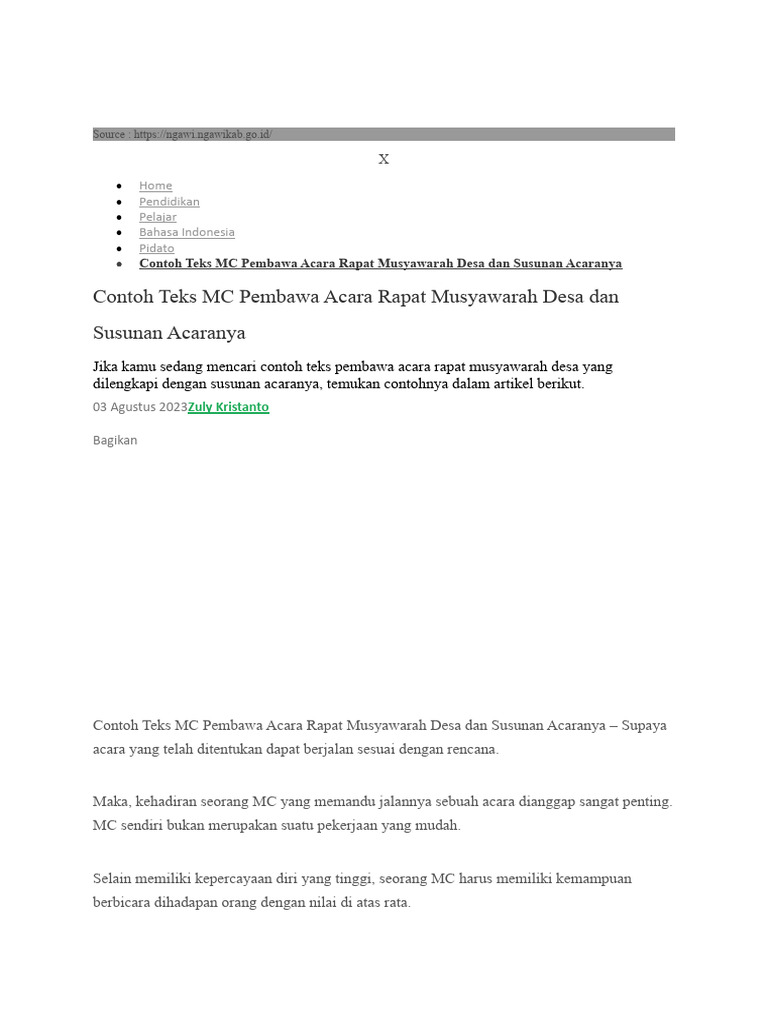 Contoh Teks MC Musyawarah Desa | PDF | Karier & Perkembangan