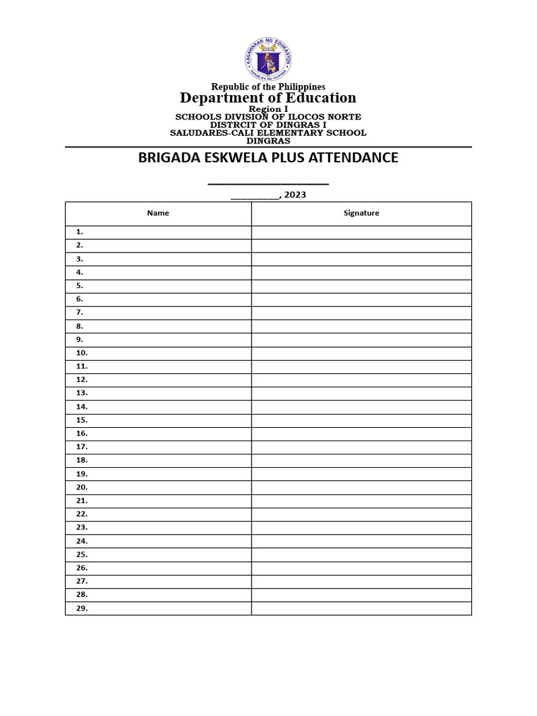 Brigada Eskwela Attendance Record | PDF