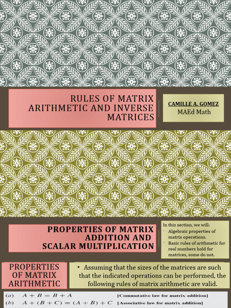Matrix Arithmetic and Inverses Explained | PDF | Matrix (Mathematics ...