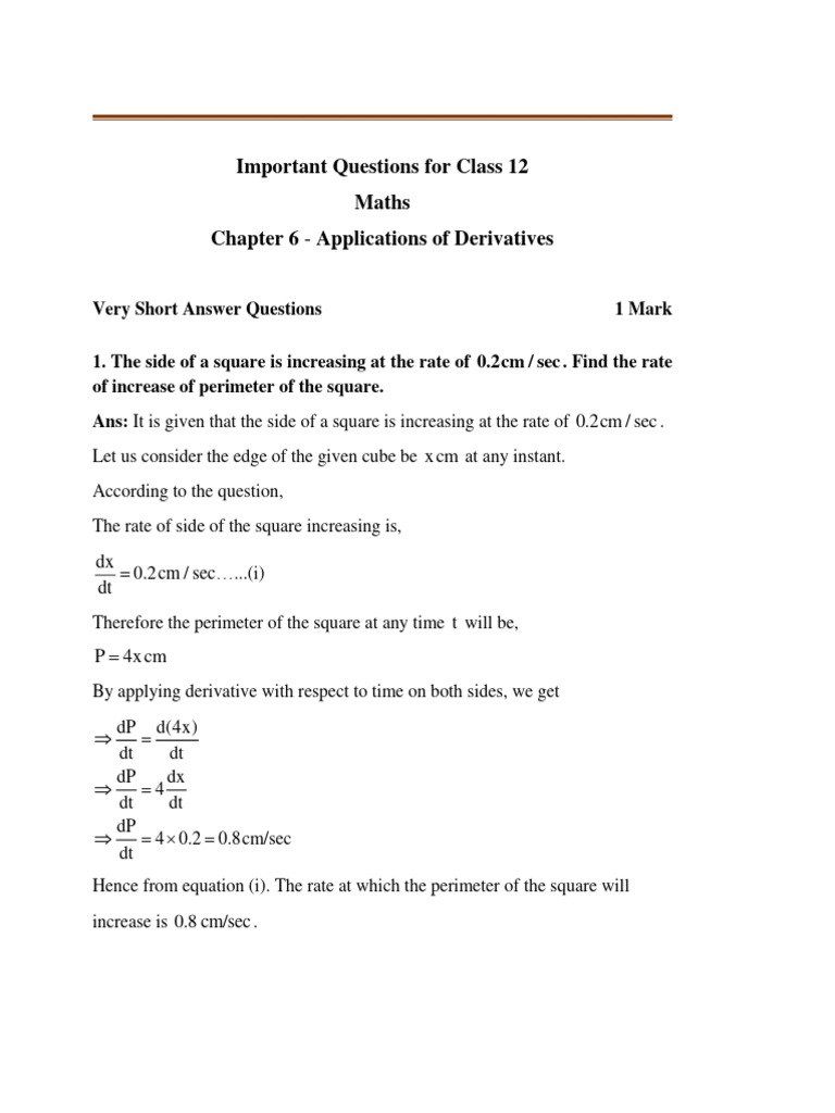 Application of Derivatives | PDF | Slope | Tangent