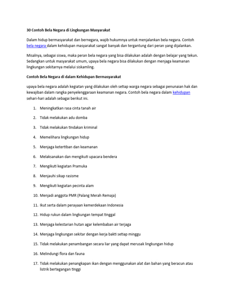 30 Contoh Bela Negara Di Lingkungan Masyarakat | PDF