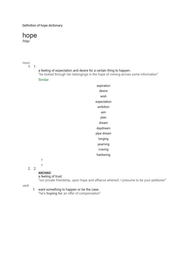 Definition of hope dictionary pdf
