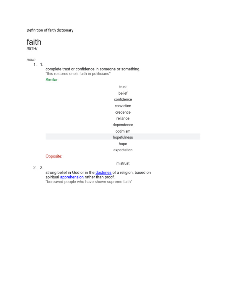 Definition of faith dictionary pdf