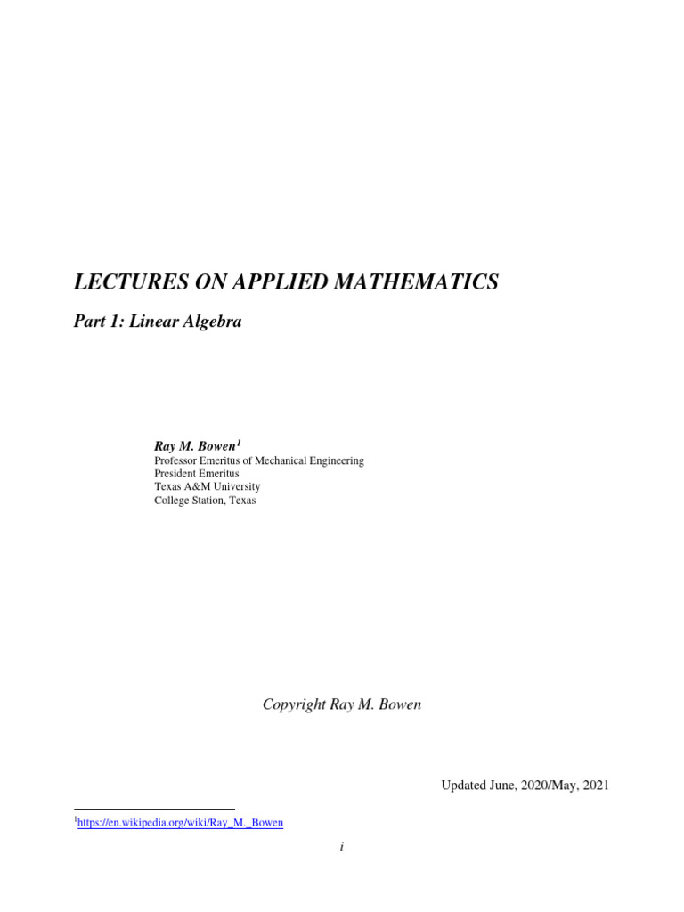 Lectures On Aplied Math Linear Algebra Version 34 | PDF