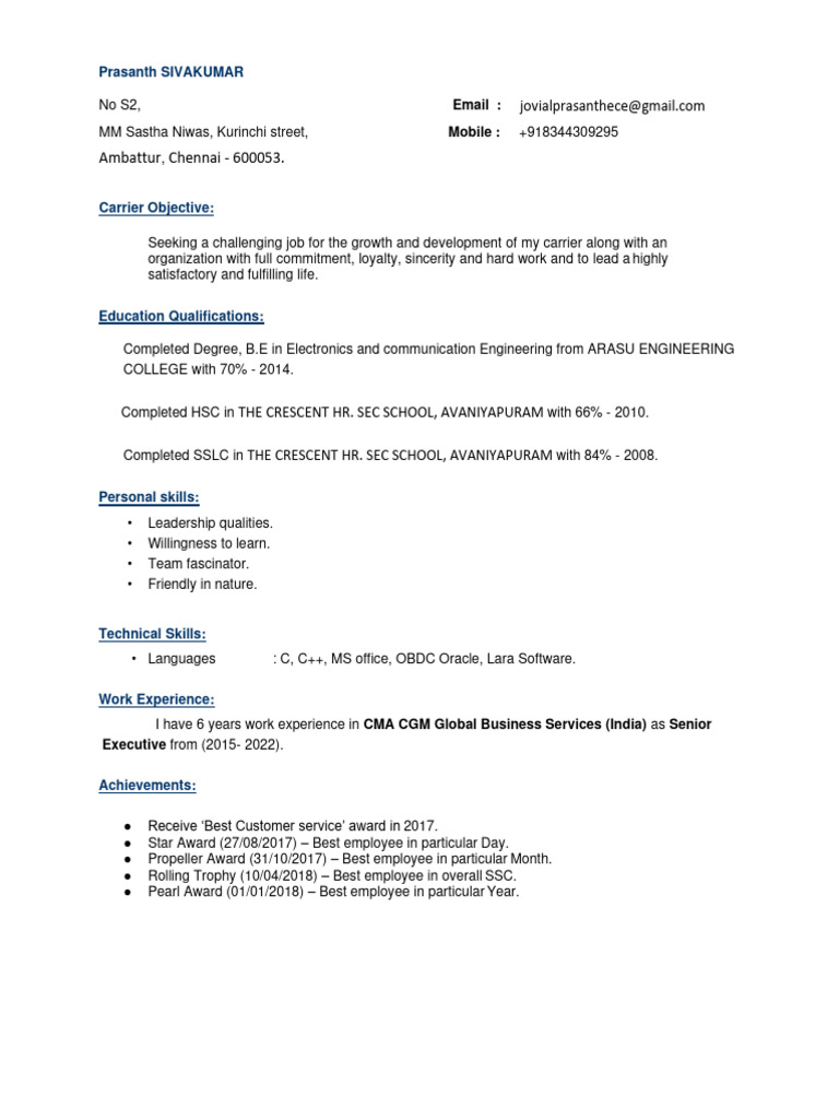 Prasanth Sivakumar's CMA CGM Profile | PDF