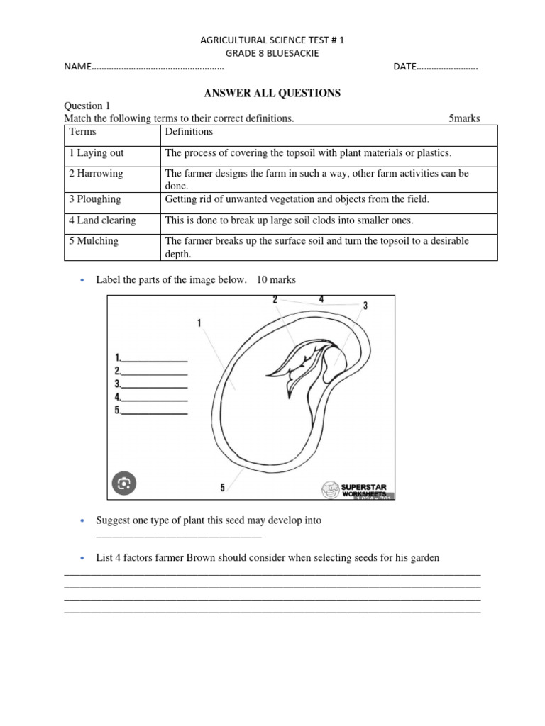 Grade 8 Agricultural Science Test | PDF | Home & Garden
