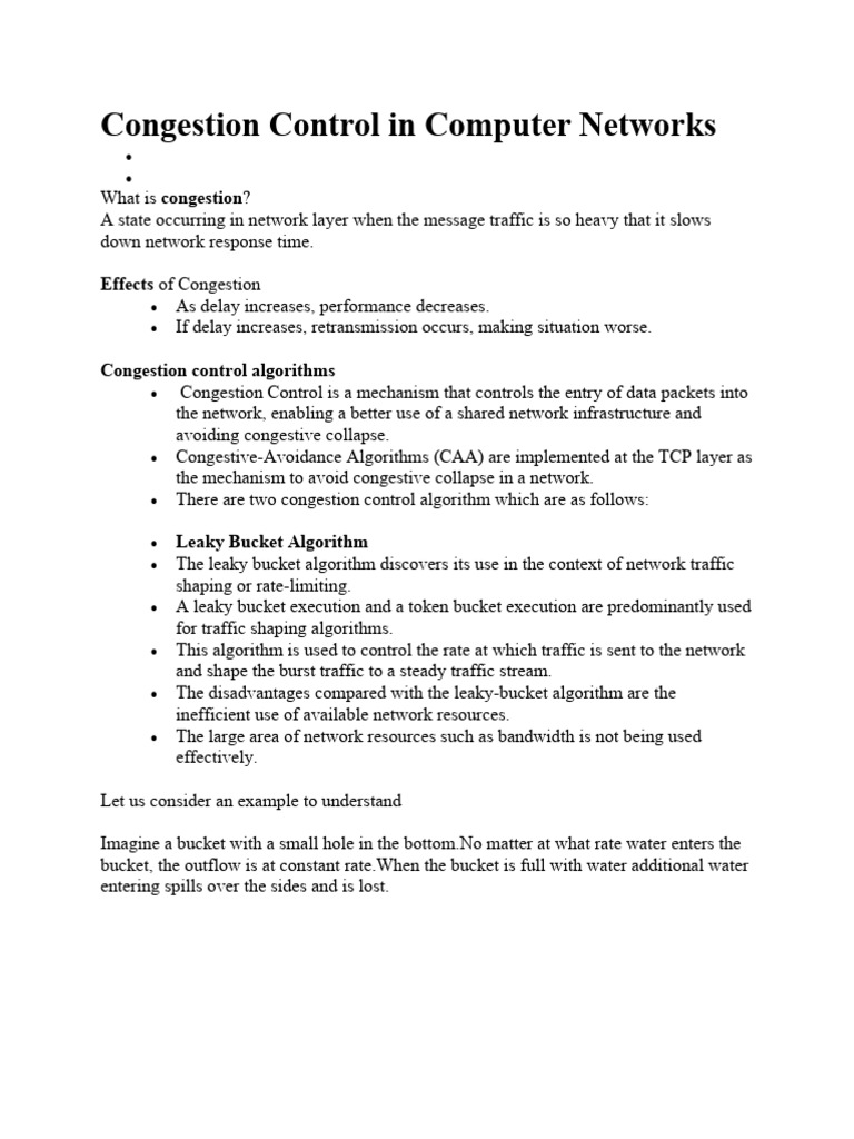 Congestion Control in Computer Networks | PDF | Network Congestion ...