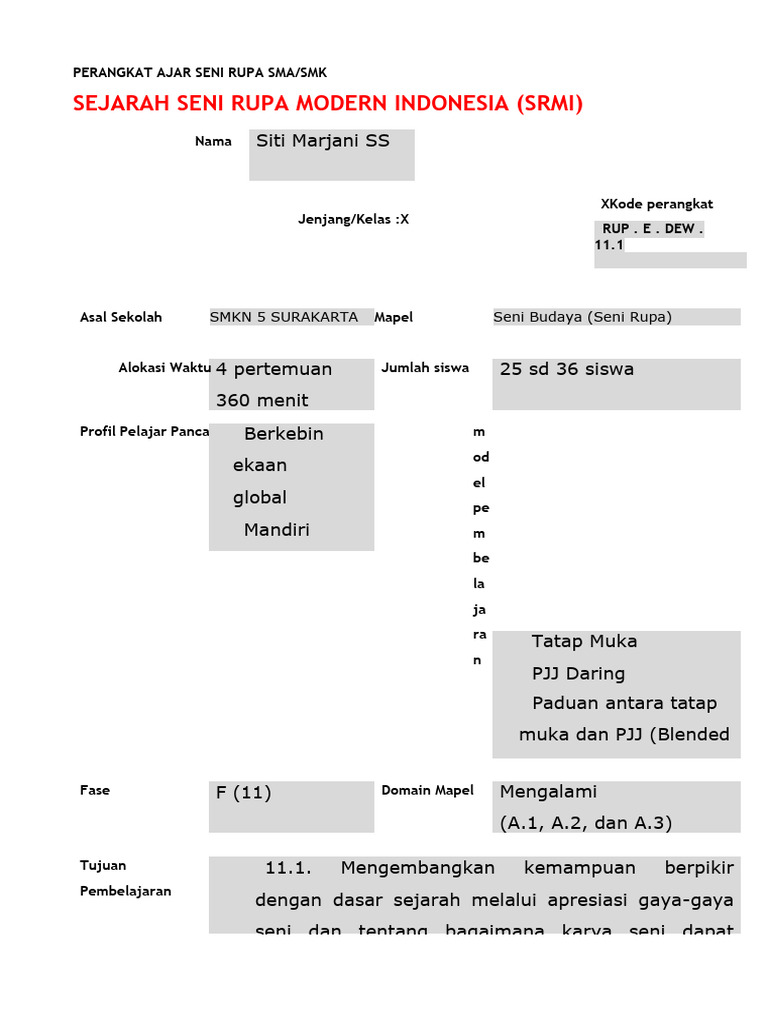 RPP Seni Rupa 2023 Marjani PMM | PDF