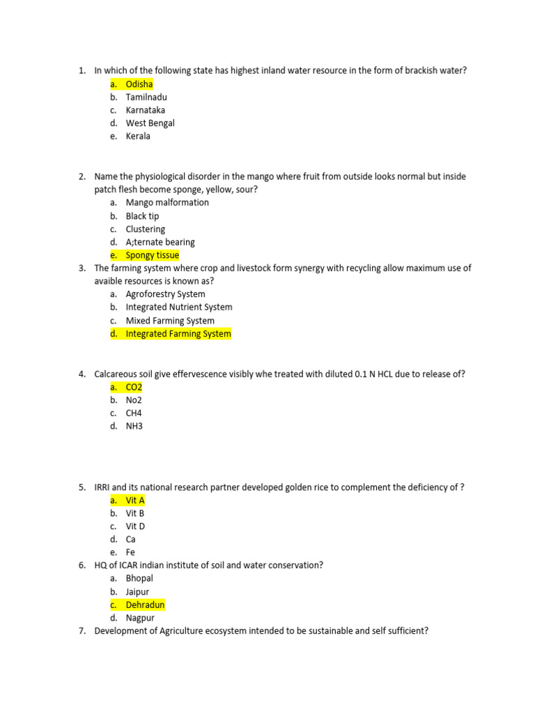 Agri Quiz | PDF | Agriculture | Fertilizer