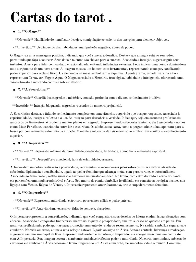 Significados das Cartas do Tarot | PDF | Filosofia