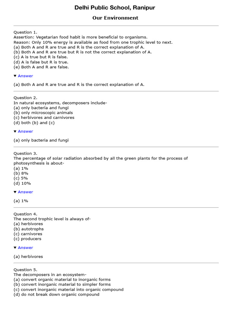 Our Environment Mcqs Pdf