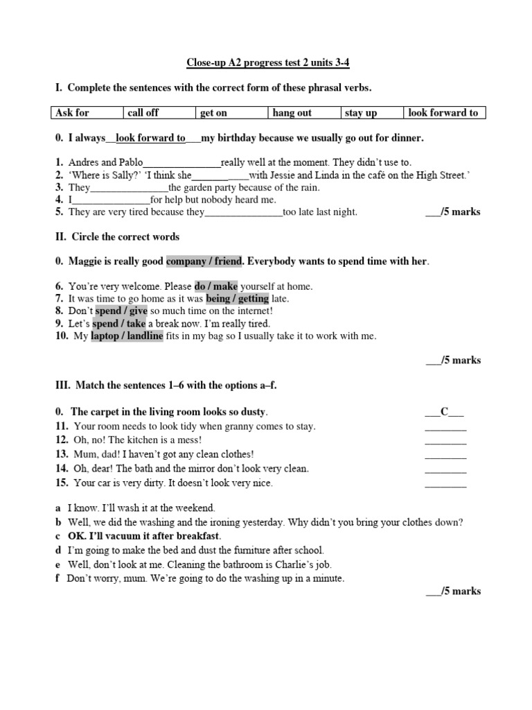 Use of English exam Level A2 PDF