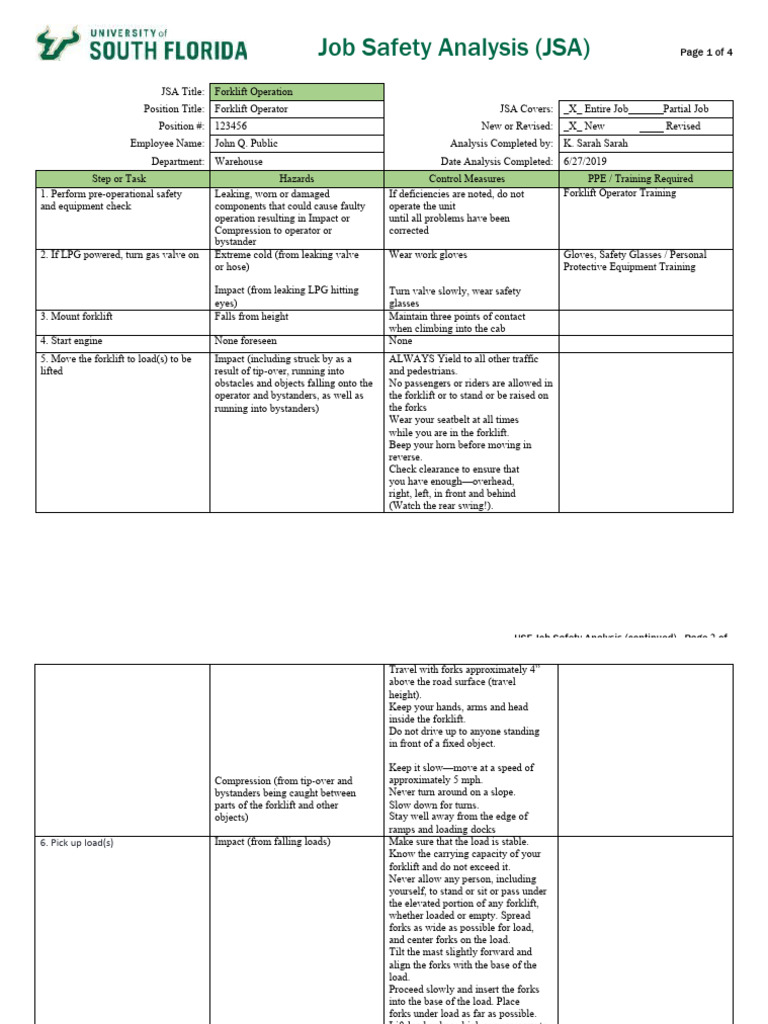 Jsa Example Forklift PDF