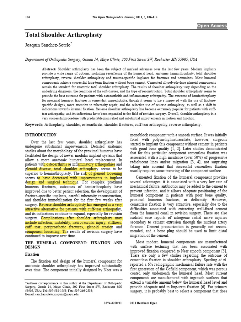 Total Shoulder Arthroplasty | PDF