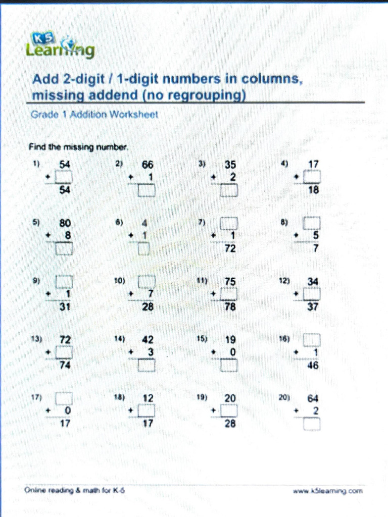addition math worksheet PDF